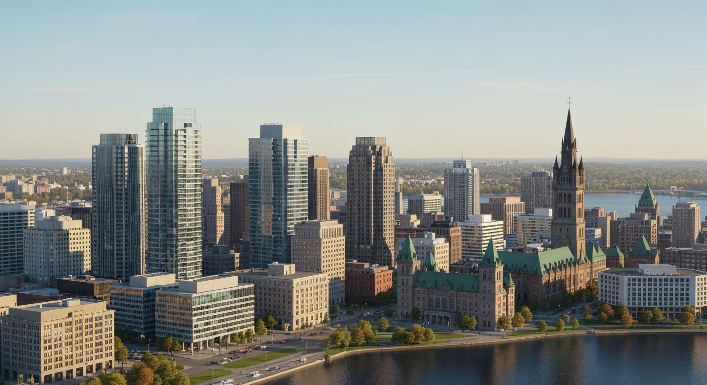 Ottawa cityscape with condos and historic buildings